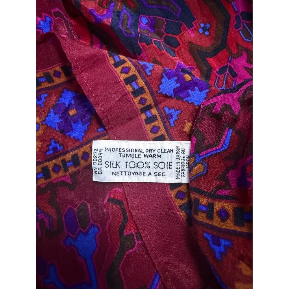 Liz Claiborne Vintage 100% Silk Scarf Jewel Tone Geometric Abstract Burgundy